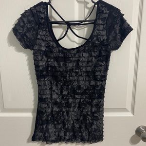Super cute black silver undertones ruffled top Size Small